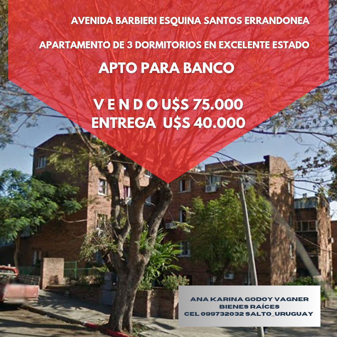 V E N D O apartamento de dos dormitorios en Av Barbieri esq Santos Errandonea, apto para Banco