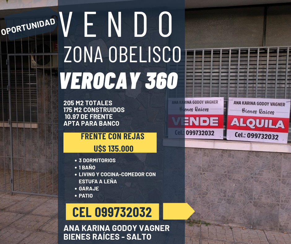 VENDO U$S 135.000 ALQUILO $20.000 Ana Karina Godoy Vagner Bienes Raíces Cel 099732032