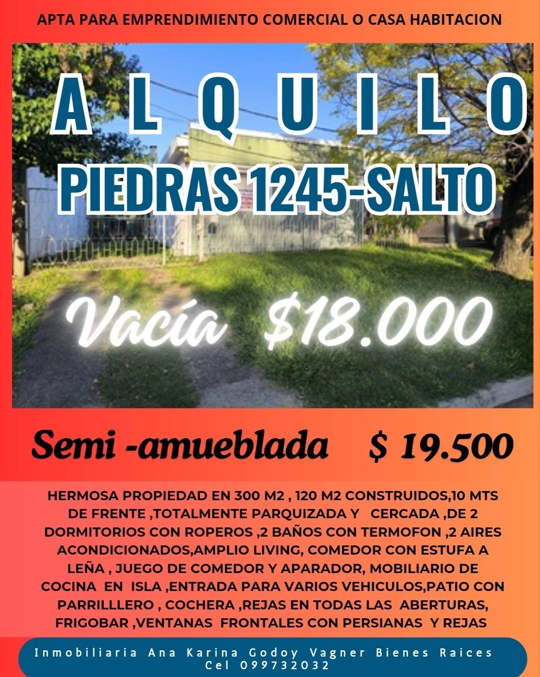 ALQUILO $18.000 vacía o $19.500 semi amueblada